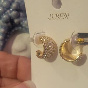 J. Crew Gold and Pave Huggie Earrings